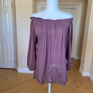 Bobeau Purple Off-the-Shoulder 3/4 Sleeve Blouse